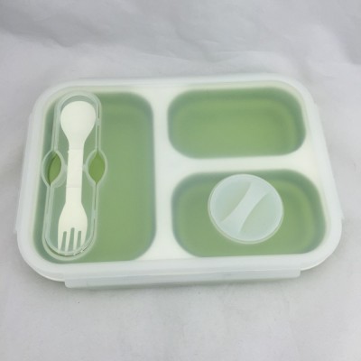 Folding silicone lunch box with fork and spoon