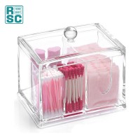 Clear Transparent Acrylic 4 storage Compartments Cotton Swabs Ball Qtips Cosmetic Makeup Organizer Box