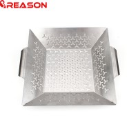 Food Grade 430 S/S Square BBQ Grill Roasting Pan , Stainless Steel Grill Basket